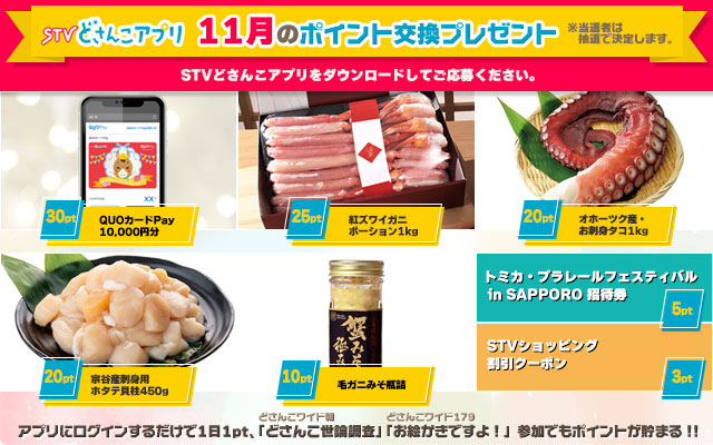 STVどさんこアプリ 11月のポイント交換プレゼント